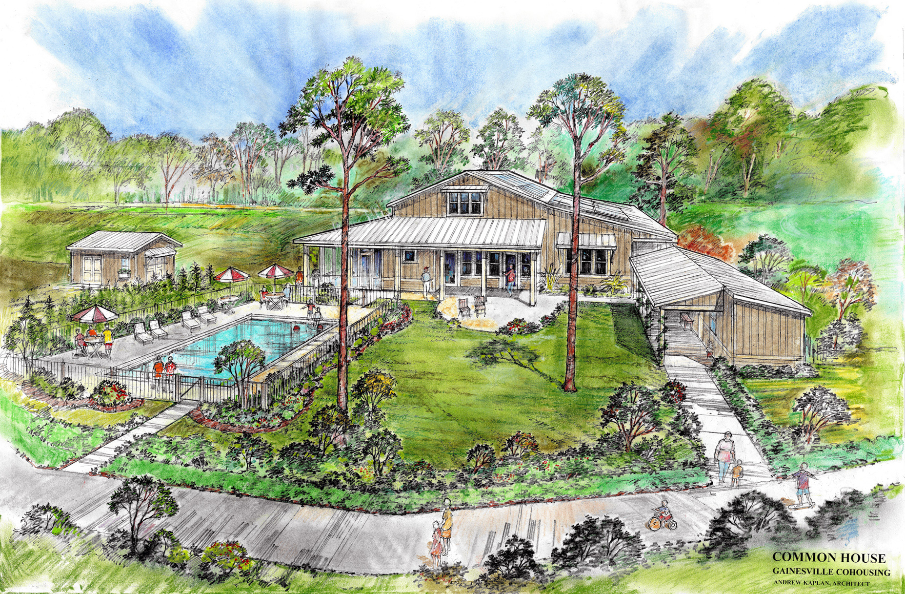 Architect Andy Kaplan’s rendering of Gainesville Cohousing’s future common ...
